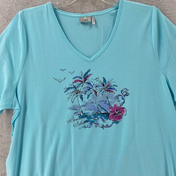 Lot of 2‎ Nicole Miller T-shirts 3X Summer by the Sea Tropical Vacation Island - Picture 12 of 16